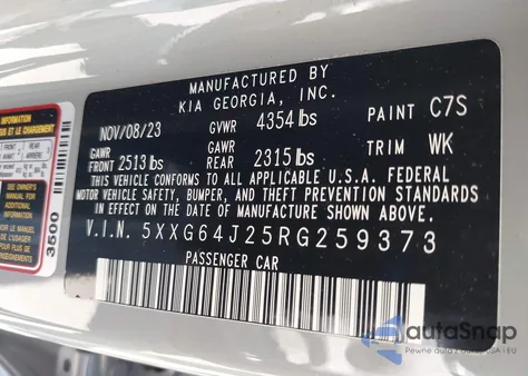 2024 Kia K5 Gt-Line из США, поврежденный, VIN 5XXG64J25RG259373